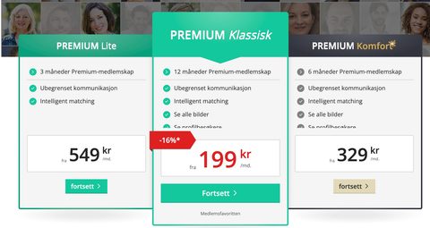 Skjermbilde av prisene hos EliteSingles